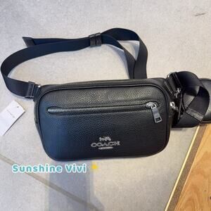 NWT Coach Elias Belt Bag Leather CJ507 Black/ Silver